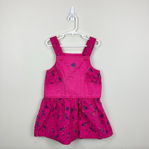 Vintage Calabash Pink Floral Denim Jumper Dress 5T - Picture 1 of 8